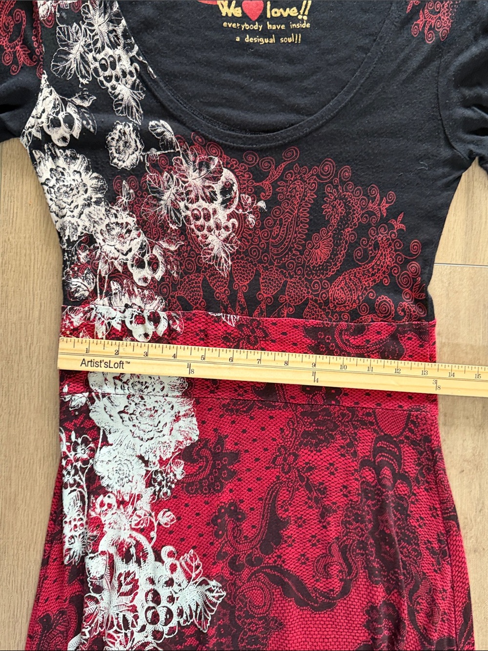Desigual Lanoria Long Sleeve Midi Dress Size L Black Red Lace Detail Whimsigoth - Picture 13 of 15